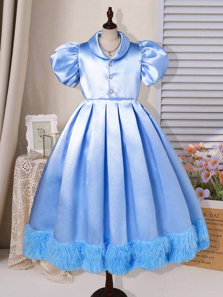 Tween Girl Puff Sleeve Gorgeous Princess Dress Suitable For Parties
