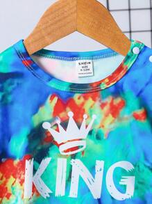 Ensemble de t-shirt à manches courtes et short pour garçons bébés, style décontracté et streetwear avec impression KING en Tie-dye - Multicolore - Voir 4