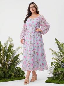 Mulvari Vestido diario sencillo con estampado floral para mujeres de talla grande - Multicolor - Ver 1