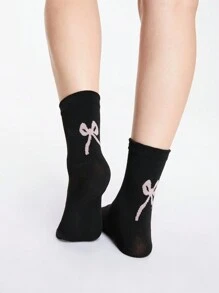 ROMWE Kawaii 3pairs Bow Decor Mid-Calf Socks With Heel