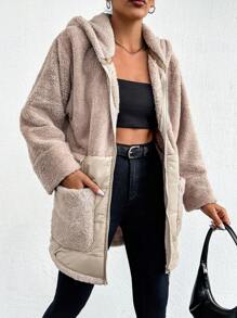 RueChic Women's Zipper Front Teddy Winter Coat With Hood - Beige - View 3