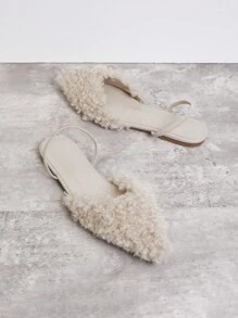 SHUZIA Women Plush Pointed-Toe Simple Daily Flat Sandals