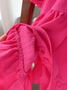 SHEIN LMoss Kids LMoss Baby Girl Cute And Simple Baby Girl Summer Casual Loose Bubble Short-Sleeved Dress With Textured Fabric