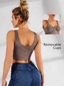 VARSITIE Sports Summer  Yoga Basic Chest Cup  With TANK TOP - Coffee Brown - View 1