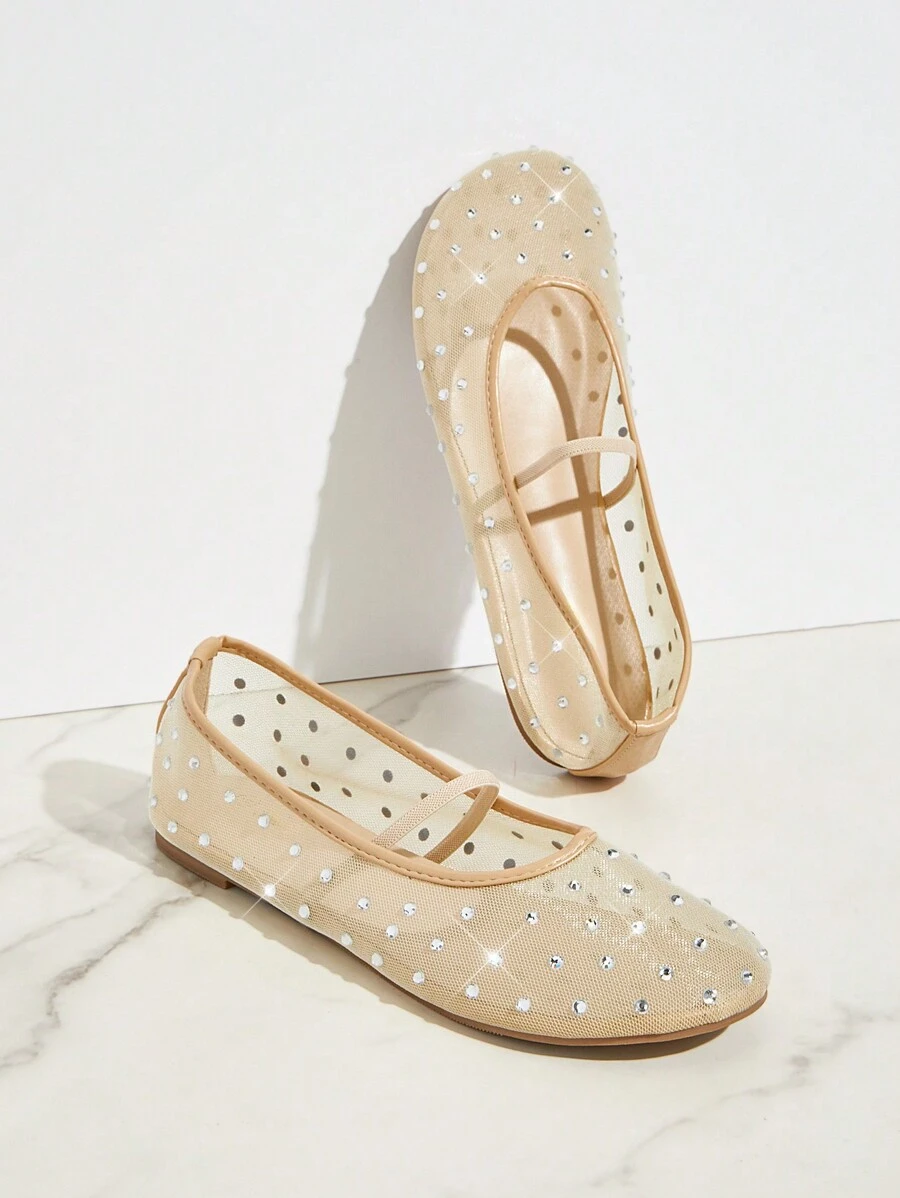 SHUZIA Ladies" Fashionable Perforated Rhinestone-Embellished Flat Shoes For Summer - Apricot - View 1
