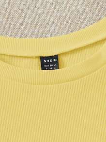 Soleia WYWH Vacation Ruffle Trim Ribbed White Knit Tee - Yellow - View 4