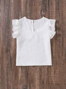 SHEIN Camisa dulce y encantadora para niña preadolescente con mangas de gorra con volante y diseño de recorte, perfecta para uso diario e informal en verano