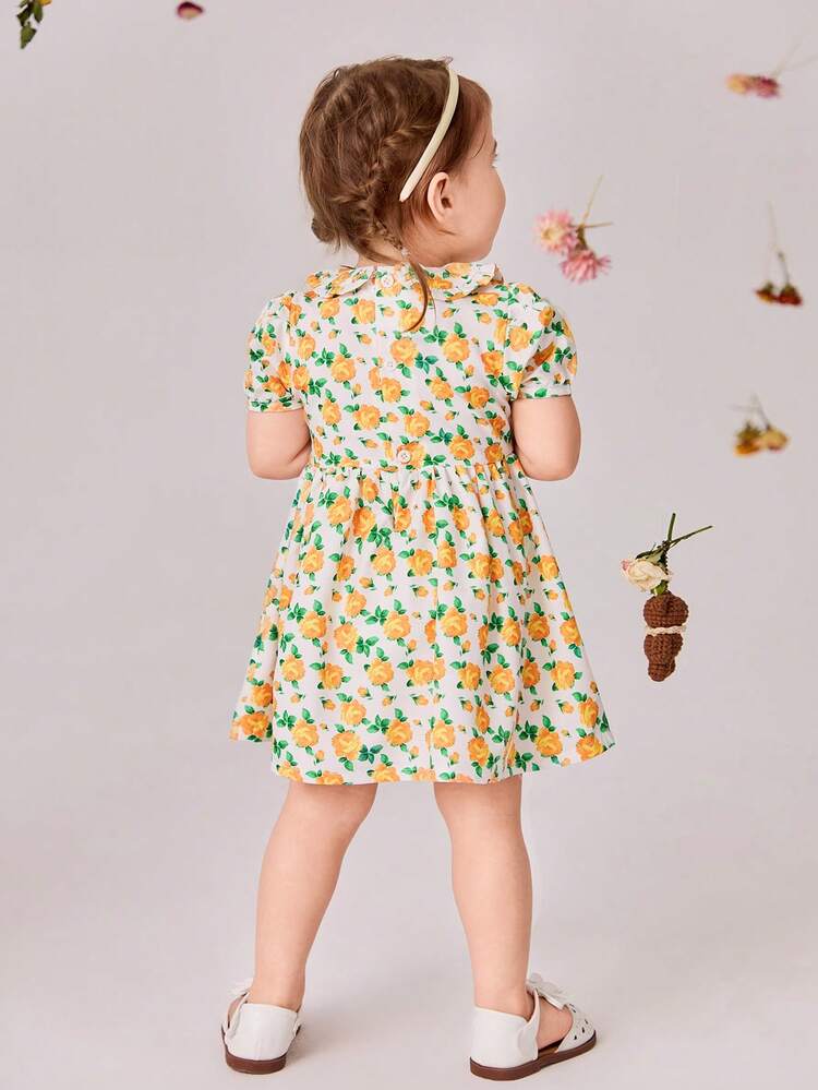 Baby Girls' Elegant Floral Pattern Dress For Spring And Summer