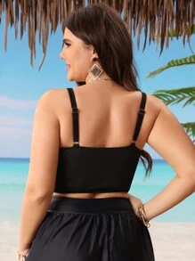 Swim Lushoire Plus Size Solid Color V-Neck Bikini Top For Summer Beach