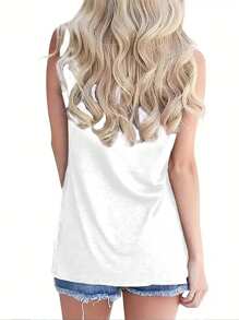 SHEIN LUNE Camiseta sin mangas de moda para mujeres con estampado de bandera americana