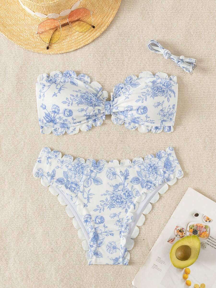 Swim Mod Women's Floral Print Bandeau Sexy Bikini Set For Beach Vacation Summer - Multicolor - View 1