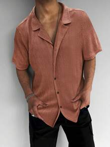 Manfinity Homme Fashionable Plus Size Men Short Sleeve Shirt With 3D Texture - Brown - View 7