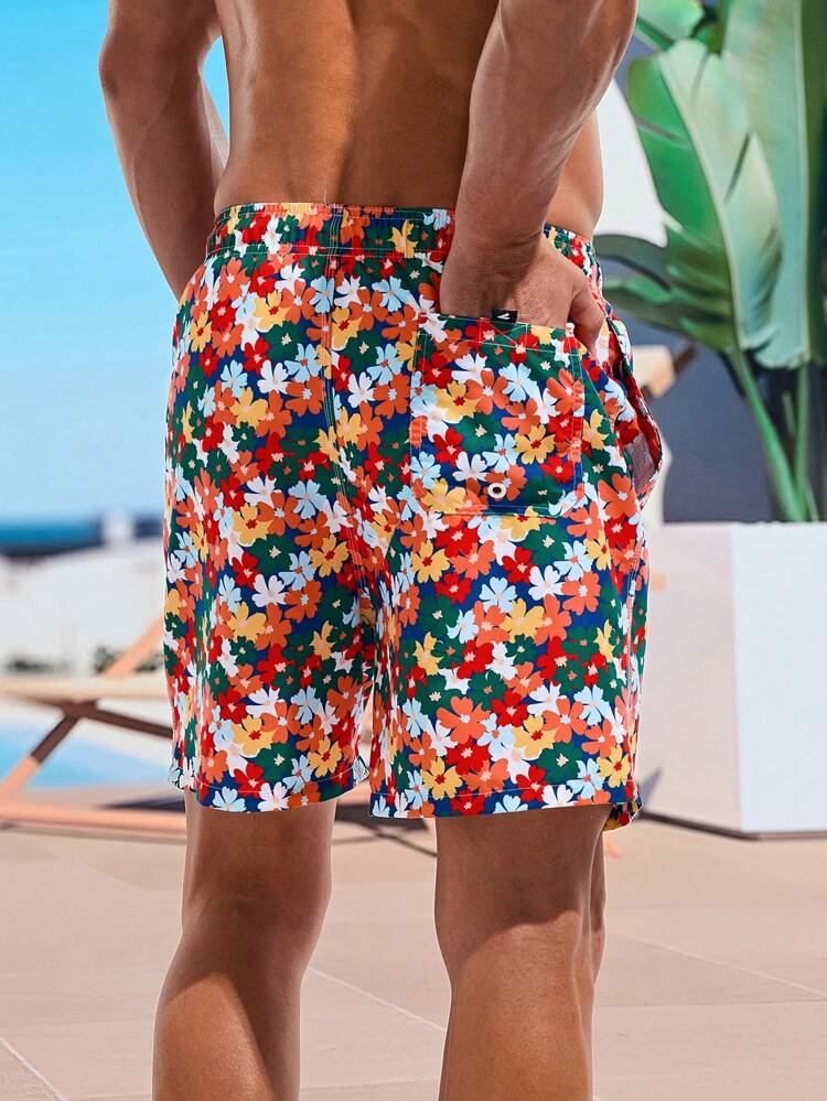 Men's Floral Printed Drawstring Casual Beach Shorts