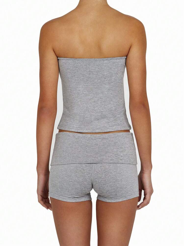 Women's Letter Print Casual Tube Top And Shorts 2pcs/Set, Summer