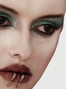 ROMWE Goth 1 pieza Anillo de labios de dientes de serpiente falsa estilo Hip-Hop, no se requiere perforación - Plateado - Ver 1