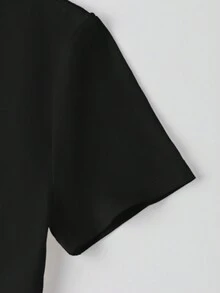 SHEIN EZwear Áo thun crop top tay ngắn phong cách Y2K cho bé, in hình cờ Mỹ, thích hợp cho mùa hè - màu đen - Xem 4