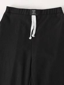 Pantalón largo casual tejido de niños preadolescentes con cintura con etiqueta y ajuste holgado - Negro - Ver 3