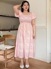 Dazy Petite Plus 大码女装随机印花简约露肩日常连衣裙吊带长裙波西米亚风度假装 - 粉色 - 查看 6