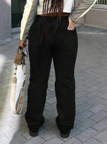 女款休閒直筒牛仔褲 春季黑色 秋季 - 黑色 - 查看 3