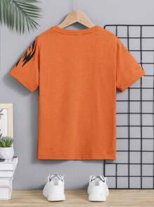 SHEIN Tween Boys'  Round Neck Printed Knitted Short Sleeve T-Shirt - Orange - View 2