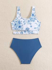 Tween Girl Bikini Set, Random Print Summer Beach - Multicolor - View 2