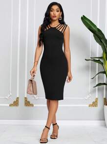 SHEIN Lady Women Casual Minimalist Black Bodycon Sleeveless Dress, Summer - Black - View 1