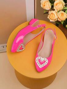 时尚百搭的儿童派对高跟鞋，带搭扣 - 玫紅色 - 查看 2