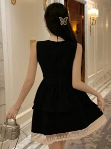 DAZY 女士网纱撞色返校礼服，带蝴蝶结装饰，新年夏日连衣裙，正式女士礼服，舞会礼服，优雅女士连衣裙