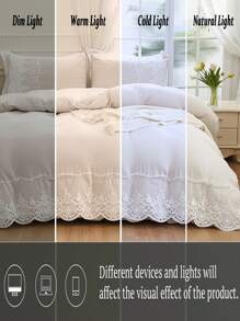 3pcs Beige Synthetic Polyester Bottom Surface With A Mesh Duvet Cover Kit - Beige - View 12
