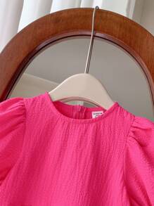 SHEIN LMoss Kids LMoss Baby Girl Cute And Simple Baby Girl Summer Casual Loose Bubble Short-Sleeved Dress With Textured Fabric