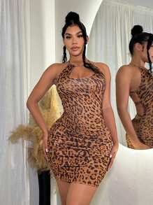 SHEIN SXY 夏季服裝 豹紋圖形露肩女性性感連衣裙 - 彩色 - 查看 2