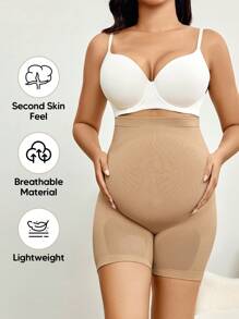 孕妇纯色弹力膝盖长度短裤，适合夏季孕妇