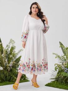 Seusyu Ropa árabe simple diaria para mujeres de talla grande con impresión aleatoria - Blanco - Ver 6