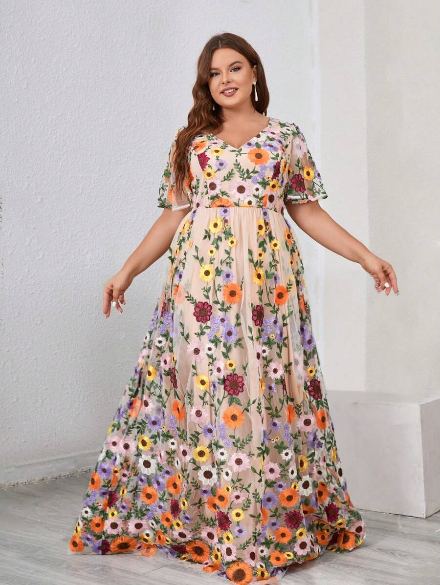 SHEIN Belle Plus Size Elegant Evening Dress With Colorful Gradual ...