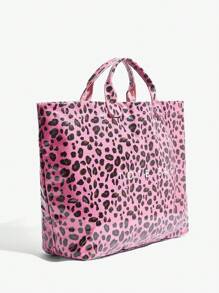 SHEIN BAE Fashionable Leopard Jelly Handbag, Large Capacity Tote Bag For Women, Pink Color, Leopard Print, Big Capacity, Street Style, Y2K Aesthetic - Pink - View 4