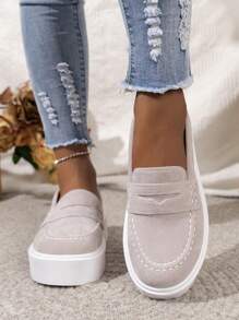 Women's Fashionable Plus-Size Comfortable Loafers, Slip-On Sneakers With Waterproof Platform, Khaki