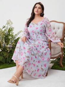 Mulvari Vestido diario sencillo con estampado floral para mujeres de talla grande - Multicolor - Ver 2