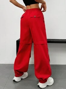 Muchica Pantalones cargo holgados rojos con cintura ajustable con cordón y tobillos con puños - Rojo - Ver 2