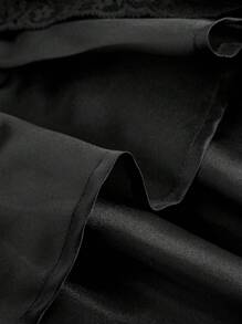 SHEIN MOD 夏季薄纱拼布下摆黑色蕾丝边裙、多层蛋糕裙、女士冬季裙、燕尾服裙、可爱夏季裙、西式婚礼裙、派对裙、布里奇顿裙、复古裙、老钱风格裙 - 黑色 - 查看 8