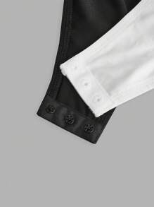 SHEIN EZwear Plus Size Women's Black & White 2 Pieces Sexy Plunging V-Neck Sleeveless Backless Bodycon Bodysuit, Summer Vest Top Suitable For Going Out - Multicolor - View 7