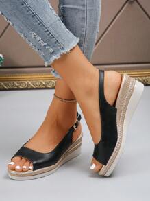 New Summer Arrival Fashionable Casual Mother's Mature Black Peep-Toe Women's Platform Wedge Sandals