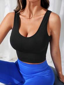 Easithlete Débardeur de sport pour femmes, ajusté et côtelé, couleur unie - Multicolore - Voir 6