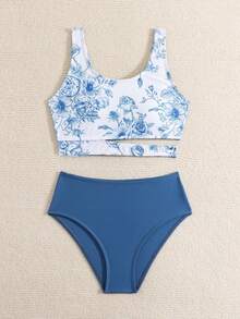 Tween Girl Bikini Set, Random Print Summer Beach - Multicolor - View 5