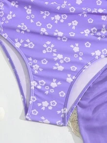 SHEIN Tween Girl Fashion Printed One-Piece Swimsuit Summer Holiday Summer  Swim Bohemian Summer Holiday Cute - Purple - View 4