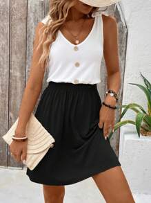 SHEIN LUNE Women Casual Colorblock A-Line Dress With Minimalist Design