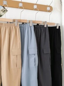 Tween Boy 4pcs/Set Solid Color Woven Casual Jogger Pants - Multicolor - View 1