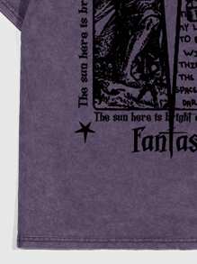 ROMWE MEN Street Life Men's Vintage Star & Slogan Print T-Shirt, School, 2000s Style