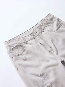 Manfinity Hypemode Men's Tie-Dye Straight Leg Distressed Loose Fit Jeans, Casual - Light Grey - View 6