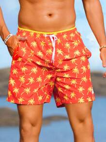 Surfspeed Men's Stripe Printed Drawstring Casual Beach Shorts - Orange - View 5