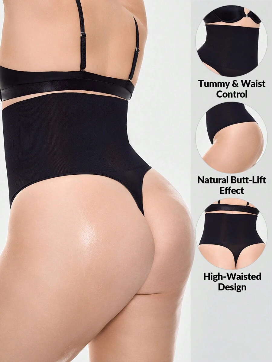 SHAPORA Plus Size Màu trơn Quần định hình thể thao cạp cao tối giản - màu đen - Xem 1
